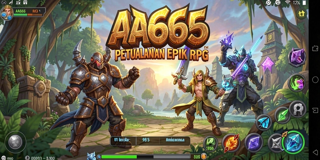 Screenshot gameplay RPG AA666 menunjukkan aksi pertarungan yang dinamis.