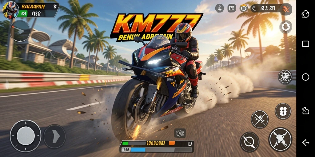 Gameplay menegangkan dalam balapan motor yang cepat dan seru.