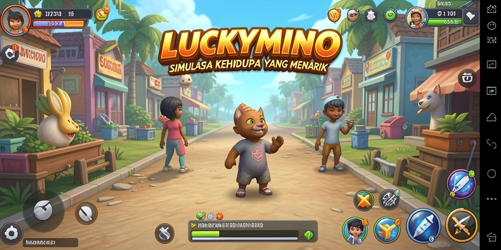 Tampilan gameplay menarik dalam simulasi kehidupan LUCKYMINO.