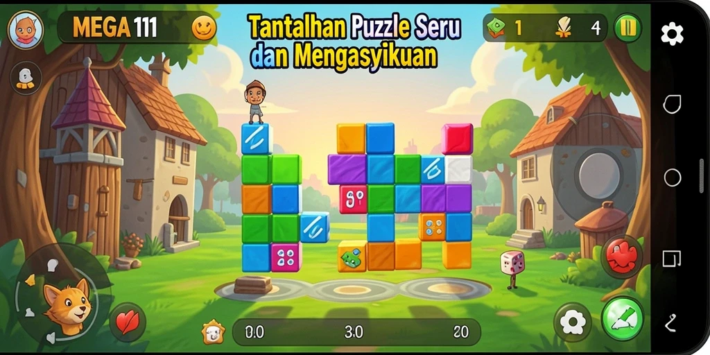 Tampilan gameplay seru dari MEGA111 yang penuh tantangan Puzzle.