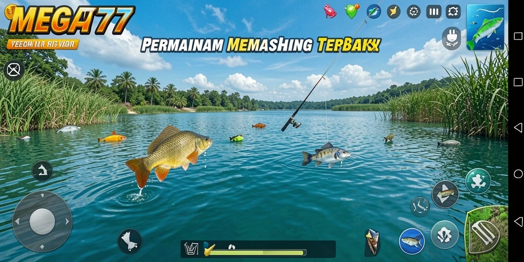 Tampilan gameplay <strong>MEGA777</strong> yang menarik dengan berbagai ikan yang bisa ditangkap.