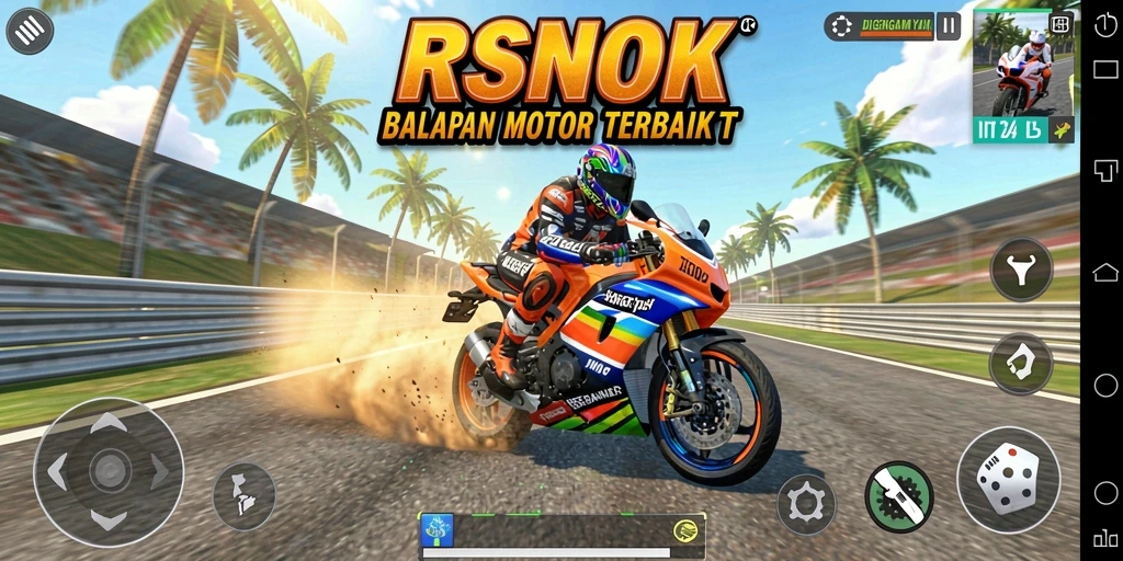 Gameplay menegangkan dengan balapan motor yang cepat dan menarik.